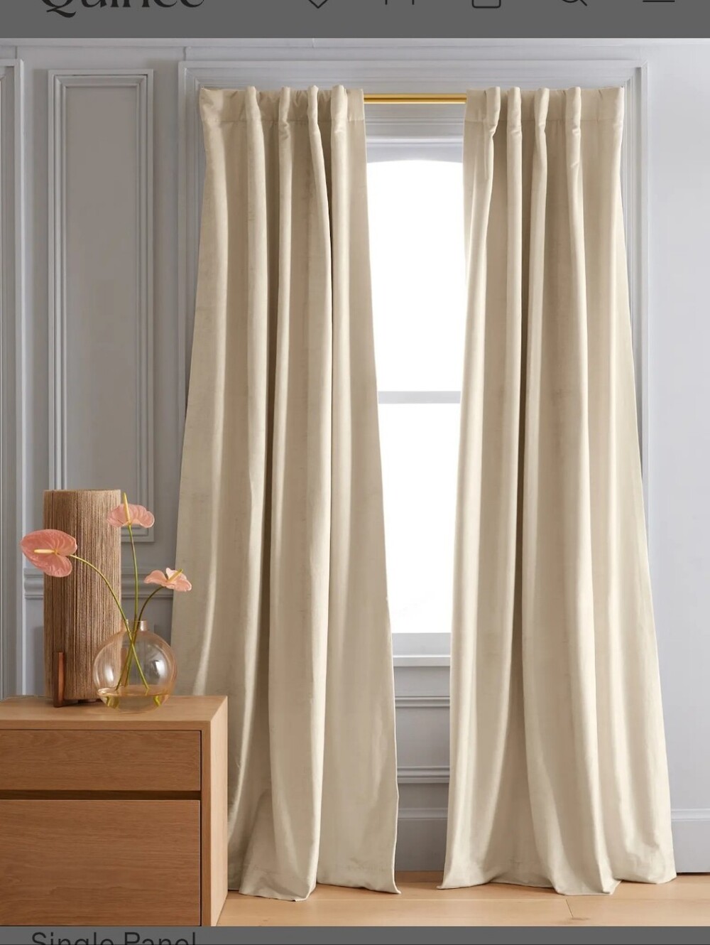 New! Quince Luster Velvet Champagne Curtains, 48" x 84" 1 Panel SINGLE 48x84